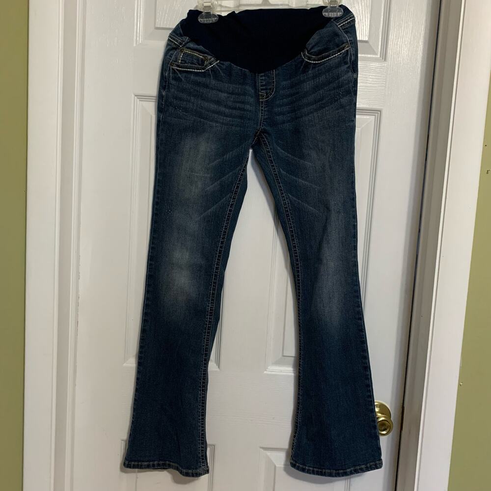 Indigo Blue Dark Wash Bootcut Contrast Stitching Maternity Jeans Size Medium